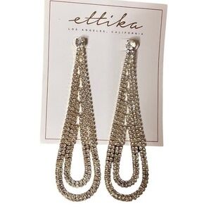 🆕 ettika Los Angeles Embellished Crystal Glitter Fringe Drop Dangly Earrings